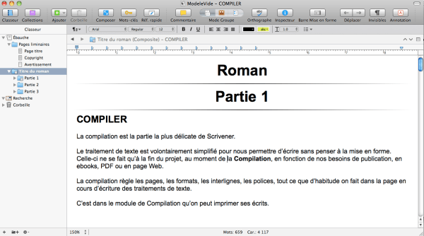 Scrivener projet mode composite