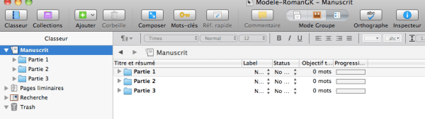 manuscrit scrivener mode plan