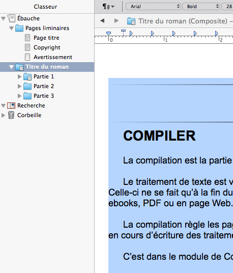 Scrivener Composite retrait de pages