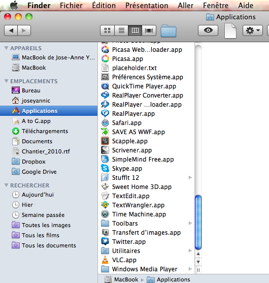 Scrivener dans dossier Applications