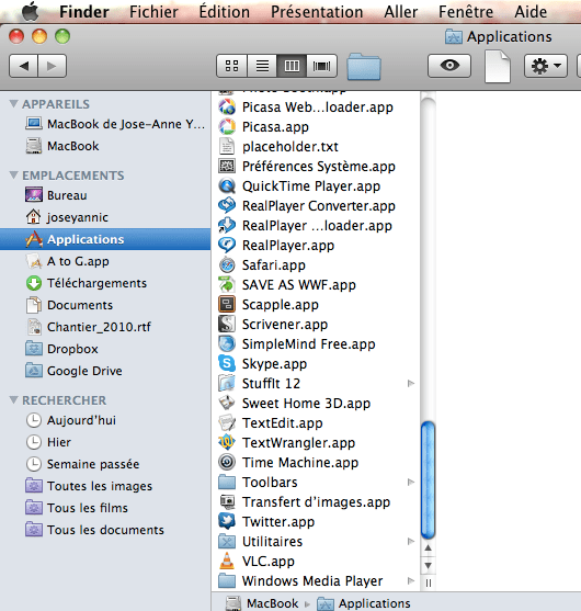 Scrivener dans dossier Applications