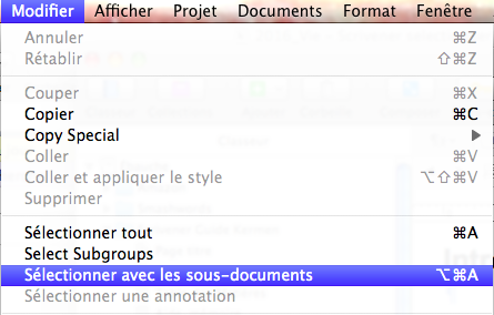 select sous-documents Scrivener