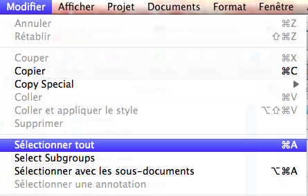 Selectionner tout scrivener