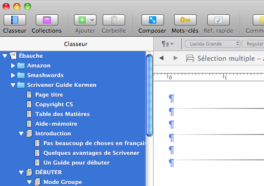 Selection multiple scrivener