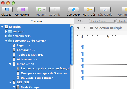Selection multiple scrivener