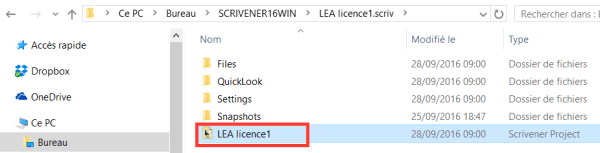 Selection le fichier avec l'extension .scriv