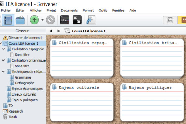 Projet ouvert sur Scrivener