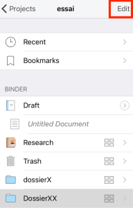 Sélectionner Edit pour cocher dossiers à déplacer