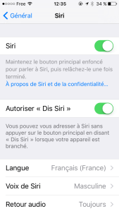 Réglages -> General -> Siri